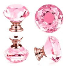 10pcs Transparent Pink, Champagne Gold Crystal Glass Knobs, Suitable For Kitchen Cabinets, Vanity, Drawers, Bathroom Vanity, Wardrobe Doors And Hardware Accessories - Pink - View 5
