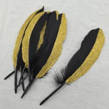 50pcs 1pc Goose Feather Spray Gold 15-20cm/6-8inch Black And Gold Artificial Feathers For DIY Crafts, Wedding And Party Decorations Feather Pens Photo Props, Handmade Imitation Feathers - Mây cát tường - Xem 5