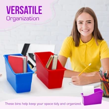 6 cestas de almacenamiento de colores para el aula, organizador de lápices para el aula, organizador de papelería para el aula, cestas de almacenamiento de plástico pequeñas, portacrayones, portapapices para uso doméstico, útiles escolares, suministros de almacenamiento, para volver a la escuela