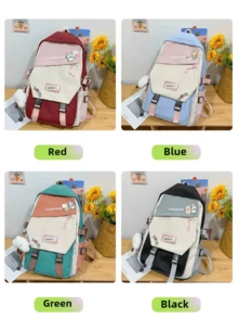 Women's Korean School Backpack Large Capacity Waterproof Backpack Without Keychain - 紅色 - 查看 5
