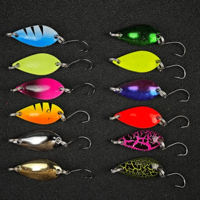 AVLCOAKY 12 pçs/set colheres de pesca de metal duro lantejoulas swimbait vib iscas