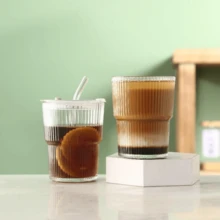 360ml Striped Glass Cup With Straw & Lid, 1/2/4 Counts Clear Glass Tumbler Cup, Straw Drinking Cup For Home Office Use, Gift For Women, Boyfriend Gift, Easter Gifts, Kitchen Accessories, Serving Kitchenware, Drinking Glassware, Drinkware - 1 瓶 360 毫升 - 查看 6