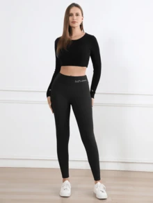 Colanți skinny cu talie înaltă și căptușeală termică pentru femei, 2 buc., de iarnă, casual, pentru exterior, bleumarin și negru, din fleece