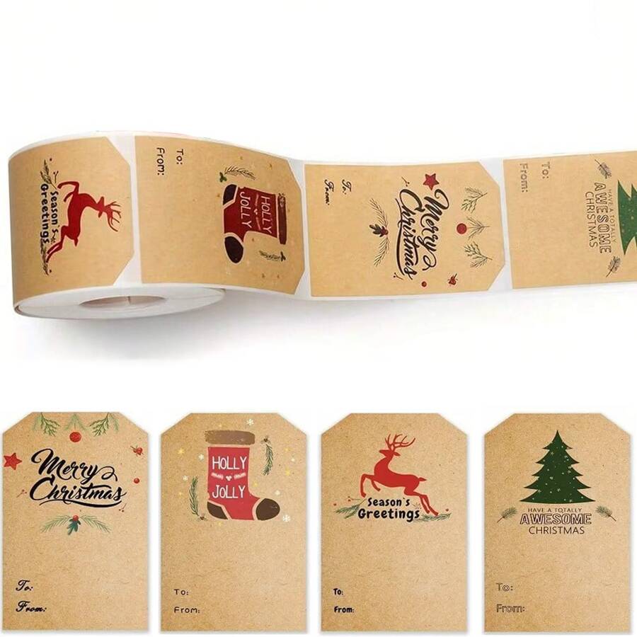300/600pcs Stickers Retro Christmas Stickers Gift Packaging Label Paper,Perfect For Holiday Decorations,Christmas Decorations