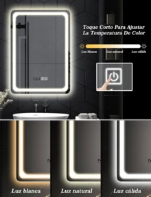 Espejo Led Baño Touch Con Función Antivaho,espejo Cuadrado Con Luz Led Touch Moderno Para Baño De Lujo,espejo De Pared Regulable,3 Temperaturas De Color, Con Ajuste De Hora - Tipo de Enchufe A USA (110-127V) - Ver 4