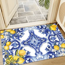 1pc Home Decor, Lemon Pattern Printed, Anti-Slip Diatomite Clay Kitchen Rug, Kitchen Mat, Floor Mat, 3D Printed Rectangle, Suitable For Living Room, Bedroom, Hallway, Bathroom, Laundry Room - Polyester Carpet, Indoor & Outdoor Home Decor