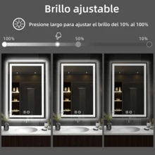 Espejo Touch Led,espejo Decorativos Para Baño Con Luz 50cmx70cm Espejo Rectangular,espejo De Pared Regulable Y Con 3temperaturas De Color y Antivaho, Botones Táctiles Inteligentes - Tipo de Enchufe A USA (110-127V) - Ver 3