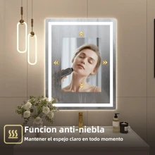 Espejo Touch Led,espejo Decorativos Para Baño Con Luz 50cmx70cm Espejo Rectangular,espejo De Pared Regulable Y Con 3temperaturas De Color y Antivaho, Botones Táctiles Inteligentes - Tipo de Enchufe A USA (110-127V) - Ver 7