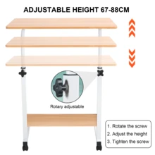 Lislark 60 * 40 Cm Laptop Table With Wheels, For Sofa Or Bed, Mobile Desk, (68-88)Cm Standing Height Adjustable Computer Desk, Portable Side Table, Bed Table, Sofa Table, End Table For Reading Eating - Walnut - View 4