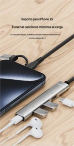 Lector de tarjetas de memoria tipo C a SDTF, expansor HUB, teléfono móvil, computadora, conectado a la carga de auriculares USB - Plateado - Ver 5