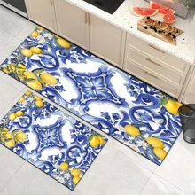1pc Home Decor, Lemon Pattern Printed, Anti-Slip Diatomite Clay Kitchen Rug, Kitchen Mat, Floor Mat, 3D Printed Rectangle, Suitable For Living Room, Bedroom, Hallway, Bathroom, Laundry Room - Polyester Carpet, Indoor & Outdoor Home Decor