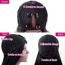 Straight V Part Wig Glueless Straight V Part Wig Human Hair For Women 200% Density V Shape Wigs Human Hair Glueless V Shape Wigs No Leave Out Natural Color Suitable For Parties Dinners Daily Life Travel Etc - Natural Black - 查看 5