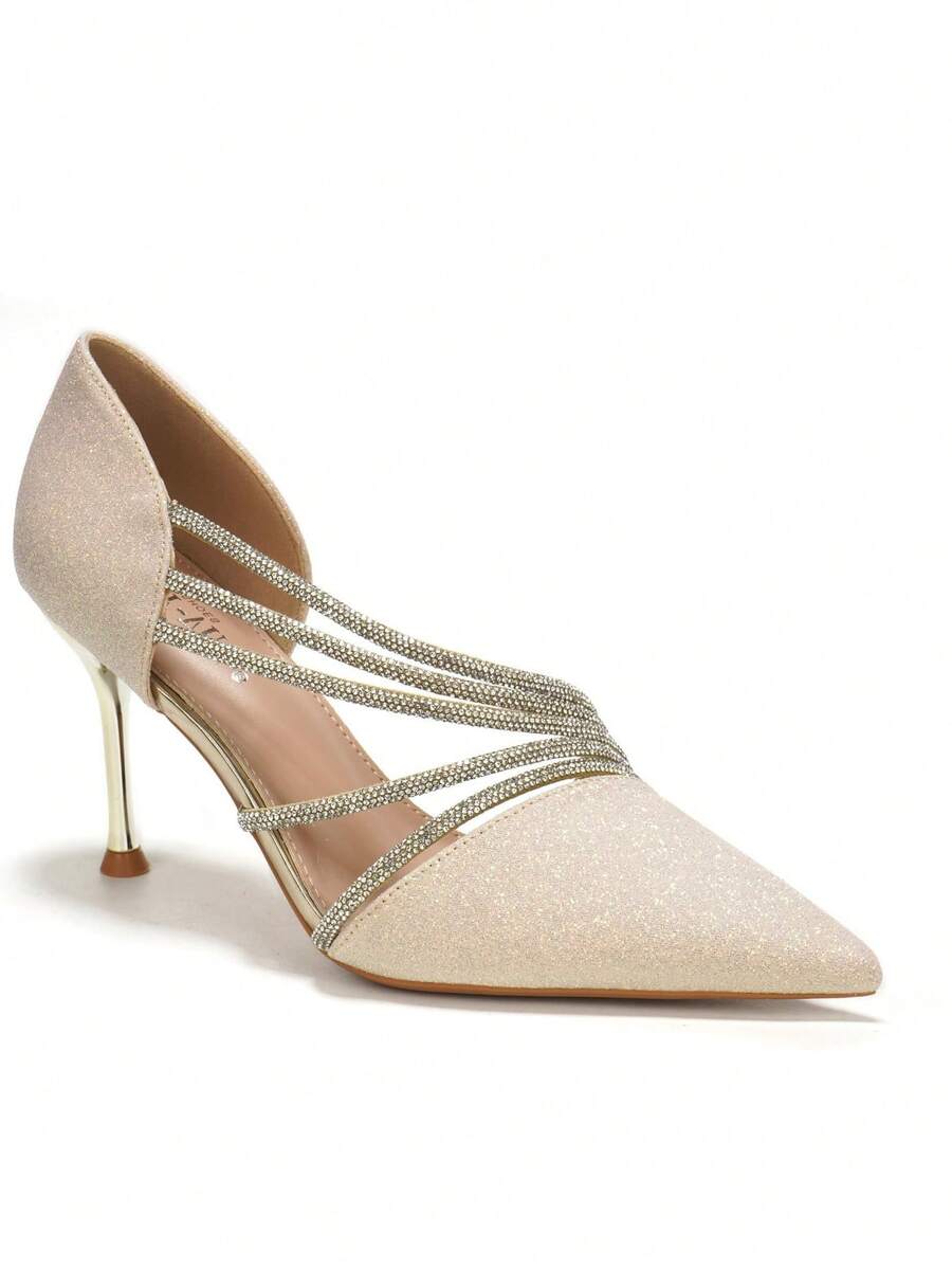 RevReaL Vintage Glam Summer Stiletto Heels With Rhinestone Straps – Bohemian Chic Elegant Wedding - Gold - View 1