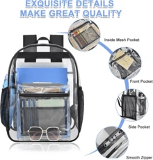 Back To School Clear Backpack – Heavy Duty Transparent Book Bag For College, Concerts & Travel - 黑色 - 查看 3