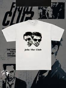 Basic Fight Club Print T-Shirt - White - 白色 - 查看 5