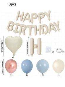 12/25 件生日快乐气球横幅奶油蓝色，16 英寸米色聚酯薄膜字母心形铝箔粉板岩蓝色白沙玫瑰金，适用于婴儿派对、婴儿洗礼、婴儿主题派对 - 彩色 - 查看 10