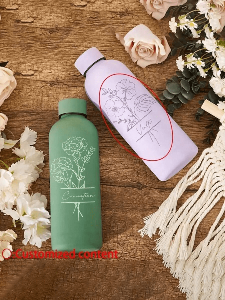 1pc Personalized Engraved 17oz Floral Pattern Water Bottle, Customized Name Water Bottle, Bridesmaid Proposal Gift, Customized Travel Bottle, Girls Travel Gift, Beach Small Gift, Multi-Functional, Durable, Ornamental, Reusable, Exquisite, Stylish, High-Quality, Colorful, Modern, Custom, Personalized, Unique, Ideal Gifts For Him, Tea Room, Home, Garden, Office, For Anniversaries, For Valentine's Day, For Mother's Day, For Birthdays, For Father's Day, For Graduation, For Weddings, For Housewarming, Delicate Romance