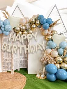 12/25 件生日快乐气球横幅奶油蓝色，16 英寸米色聚酯薄膜字母心形铝箔粉板岩蓝色白沙玫瑰金，适用于婴儿派对、婴儿洗礼、婴儿主题派对 - 彩色 - 查看 4