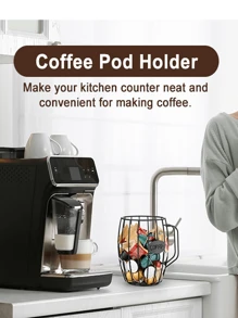 1PC Stainless Steel Coffee Pod Holder, Large Capacity Storage Organizer Basket For Countertop, Coffee Bar & Office, Multi-Size Capsule Container
