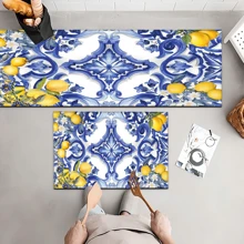 1pc Home Decor, Lemon Pattern Printed, Anti-Slip Diatomite Clay Kitchen Rug, Kitchen Mat, Floor Mat, 3D Printed Rectangle, Suitable For Living Room, Bedroom, Hallway, Bathroom, Laundry Room - Polyester Carpet, Indoor & Outdoor Home Decor