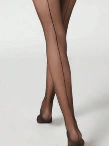 1pc Women's Casual Vertical Striped Skinny Silky Leggings - Black - View 3