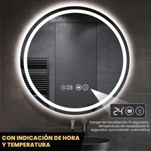 espejos De Pared Con Luz Led,espejo Para Baño Redondo 60 X 60 Cm,botones Táctiles Inteligentes Con Ajuste De Hora,antivaho Y Función De Memoria , Espejo Regulable Y Con 3 Temperaturas De Color - Tipo de Enchufe A USA (110-127V) - Ver 3