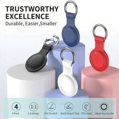 2 Pcs/4 Pcs Air Tag Holder For AirTag Case Keychain,Silicone For AirTags Keychain Ring Cases Cover Tags Compatible With Apple GPS Tracker Item Tag Finders For AirTag Accessories Air Tags-4 Packs For Airtag Holder