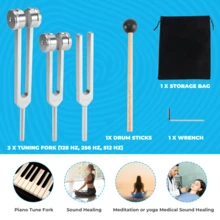 (128Hz, 256Hz, 512Hz)Tuning Fork Set, Tuning Forks With Reflex Hammer For Chakra/Healing/Sound Therapy/DNA Repair - Silver - View 5