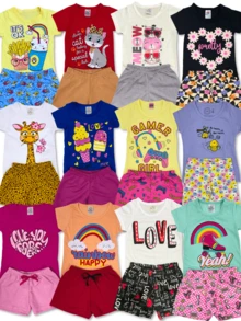 10 Piece Kit 5 Assorted Sets Of Girls' Clothing: T-Shirt/Blouse + Shorts/Bermuda Shorts Summer Printed - 彩色 - 查看 1
