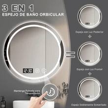 espejos De Pared Con Luz Led,espejo Para Baño Redondo 60 X 60 Cm,botones Táctiles Inteligentes Con Ajuste De Hora,antivaho Y Función De Memoria , Espejo Regulable Y Con 3 Temperaturas De Color - Tipo de Enchufe A USA (110-127V) - Ver 6