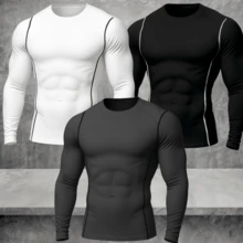 Men's Premium Pro Long Sleeve Compression T-Shirt, Thermal Sportswear For Cold Weather - 黑色帶印花 - 查看 2