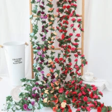 2pcs Artificial Hanging Rose Vine Fake Flower Garland With Green Leaves, Suitable For Home Decor, Room Decor, Wall Decor, Garden Decor, Indoor/Outdoor Decor, Wedding Arch Floral Decor, Bedroom Decor, Tabletop Decor, Party Decor, Birthday Decor, Spring Decorations, Valentine's Day Decorations - Multicolor - View 1