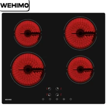 IsEasy WEHIMO Glass Ceramic Hob, 4-Plate Glass Ceramic Hob, 59 Cm, 6000 W, 4 Cooking Zones (1800 W X 2 + 1200 W X 2), 9 Heat Settings, Touch Control, Child Lock, 1-99 Min. Timer, Suitable For All Pots - EU C Type Plug(220-240V) - View 2