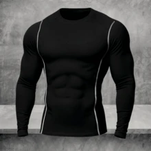 Men's Premium Pro Long Sleeve Compression T-Shirt, Thermal Sportswear For Cold Weather - 黑色帶印花 - 查看 1