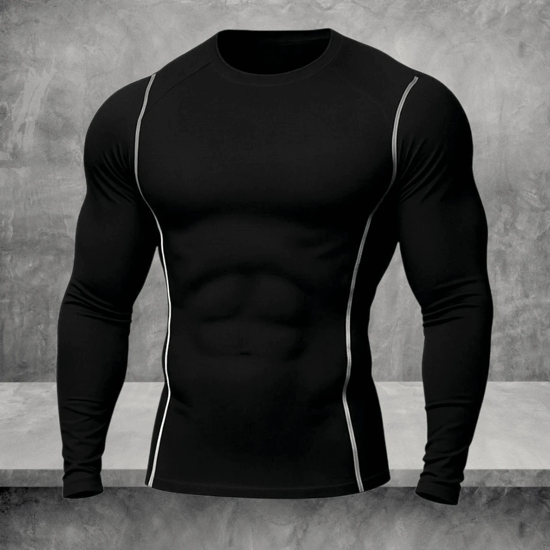 Men's Premium Pro Long Sleeve Compression T-Shirt, Thermal Sportswear For Cold Weather - 黑色帶印花 - 查看 1