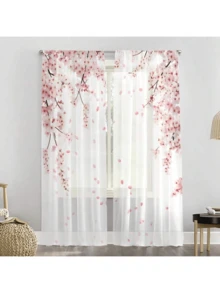 2 tấm rèm voan Sakura - Họa tiết hoa hồng, thiết kế kiểu túi luồn thanh treo, chất liệu polyester nhẹ, trang trí lãng mạn cho phòng khách và phòng ngủ, dễ bảo quản, có thể giặt, rèm trang trí | Chất vải mềm mịn - Nhiều màu - Xem 3