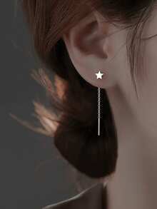 925 Sterling Silver Star Earrings For Women, Minimalist Elegant Earrings, Unique Design, Hypoallergenic, Suitable For Ear Cartilage And Earlobe, New Jewelry