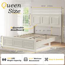 Adjustable Height Farmhouse Bed Frame With Headboard, LED Lights & USB Charging Station – Sturdy Platform Bed, Noise-Free, No Box Spring Needed - trắng - Xem 4