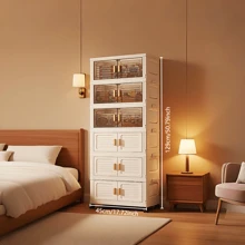 1/2/3/4/5/6 层 17.72 英寸厚家用储物柜 - 可折叠带轮，容量大，可存放杂物、零食、玩具和衣服，适用于厨房、卧室、客厅和浴室