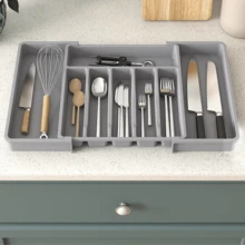 Lislark Black Plastic Cutlery Drawer Organiser Extendable Adjustable Utensil Tray Home Home Kitchen Insert Storage Rack 38*57*5cm - Màu xám C1 - Xem 2