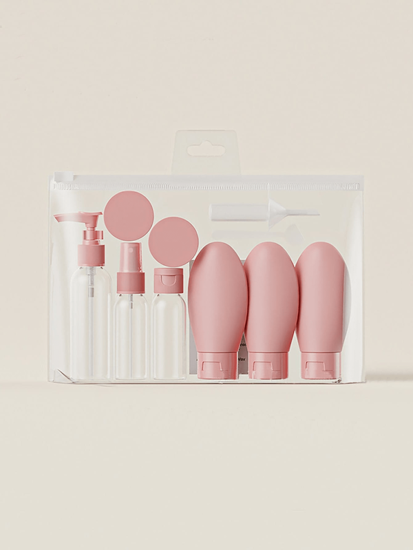 11 Piece Pink Travel Cosmetics Bottle Plastic Bottle Lotion Bottle Toner Bottle Spray Bottle Shampoo Bottle