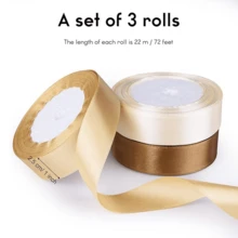 3 Pcs Satin Ribbon, 25 Yards Craft Fabric Ribbon, Thin Solid Color Satin Ribbon For Gift Wrapping, Floral Bouquets, Bows, Wedding Party Decoration (Red, Pink, Blue, Brown Gold) - Vàng - Xem 2