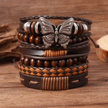 Set de 6 piezas con brazalete vintage de estilo punk con turquesa, pluma, concha de coco, cuentas de madera y rombo - Multicolor - Ver 7