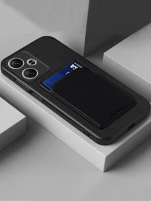 带卡夹的手机壳，带信用卡插槽的可爱硅胶钱包手机壳，柔软橡胶薄款钱包，男女通用，带防震相机盖，适用于 OPPO 和 OnePlus，黑色防水防摔防刮 - 黑色 - 查看 2