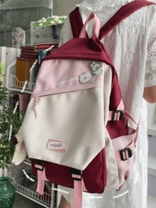 Women's Korean School Backpack Large Capacity Waterproof Backpack Without Keychain - 紅色 - 查看 3