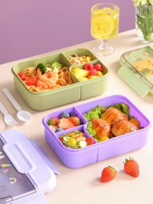 1pc Customizable Text Bento Box, Cute Cartoon Primary School Plastic Lunch Box, Sealed Salad Container, Compartment Lunch Box, Microwave , 4 Colors Available, Back To School Essential Lunch Box