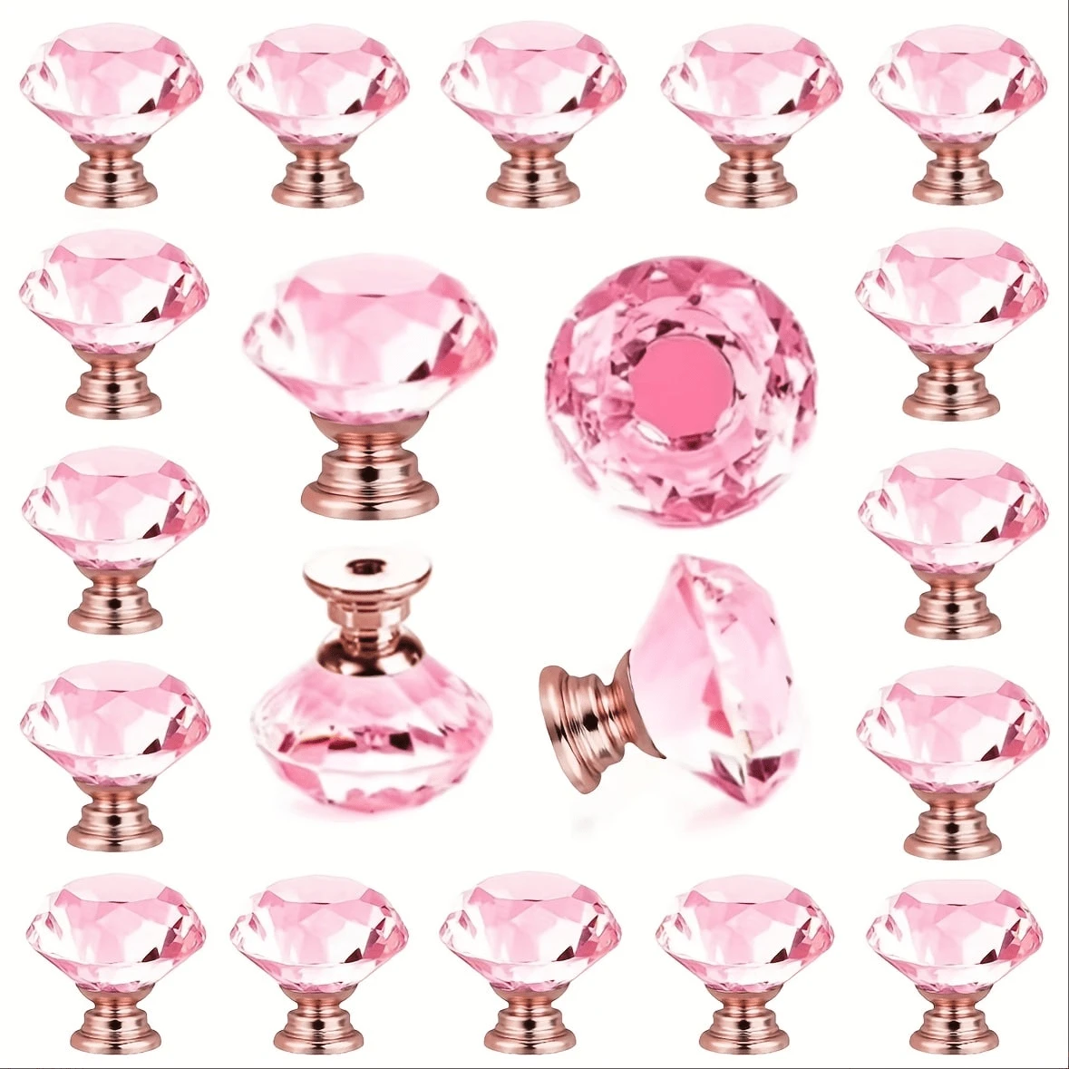 10pcs Transparent Pink, Champagne Gold Crystal Glass Knobs, Suitable For Kitchen Cabinets, Vanity, Drawers, Bathroom Vanity, Wardrobe Doors And Hardware Accessories - Pink - View 1