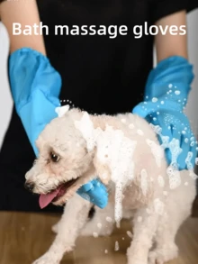 Pet Bathing Gloves, Dog & Cat Grooming Brush Gloves, Extra Long Silicone Anti-Scratch Massage Gloves For Shedding, Pet Cleaning Supplies