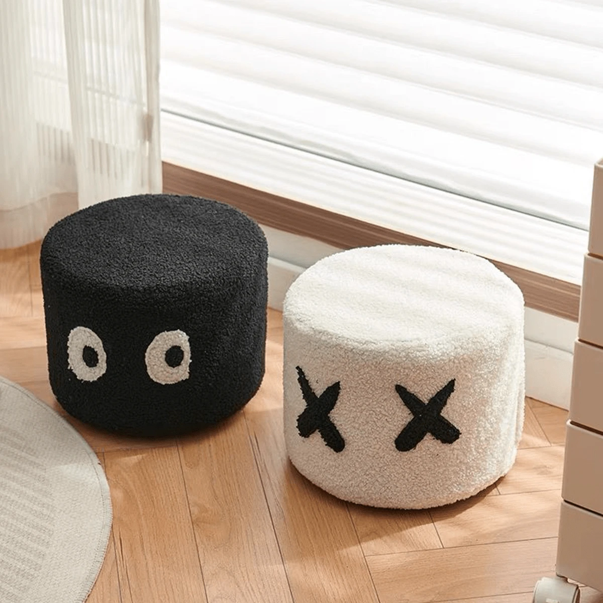 1 件木制立方体形玄关凳，创意羊毛垫脚凳，适合客厅、儿童
