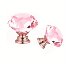 10pcs Transparent Pink, Champagne Gold Crystal Glass Knobs, Suitable For Kitchen Cabinets, Vanity, Drawers, Bathroom Vanity, Wardrobe Doors And Hardware Accessories - Pink - View 6
